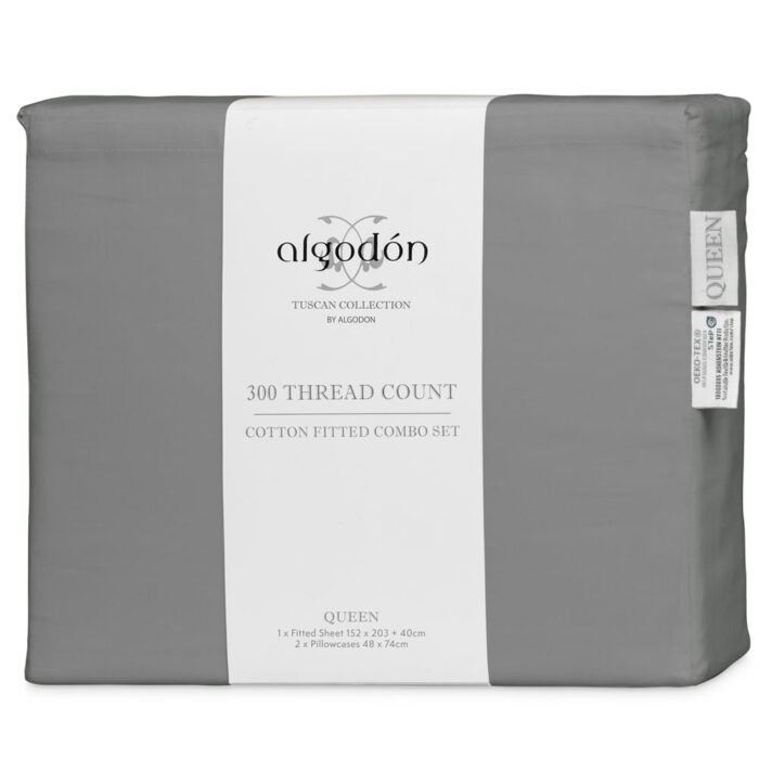 300TC Cotton Fitted Combo Sheet Set Algodon Charcoal Grey @ bedlinenonline.com.au