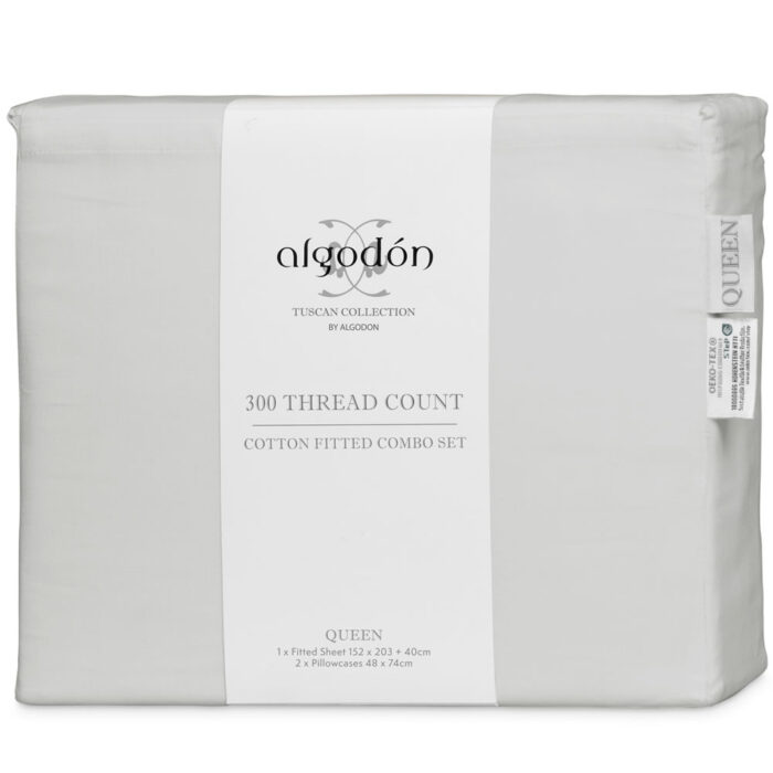 300TC Cotton Fitted Combo Sheet Set Algodon Faded Silver Grey @ bedlinenonline.com.au