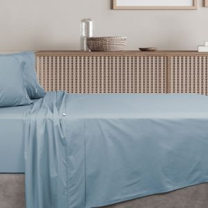 300TC Cotton Sheet Set Algodon Faded Denim Blue