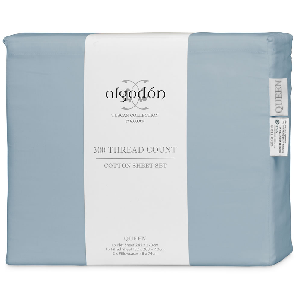 300TC Cotton Sheet Set Algodon Faded Denim Blue - Image 4